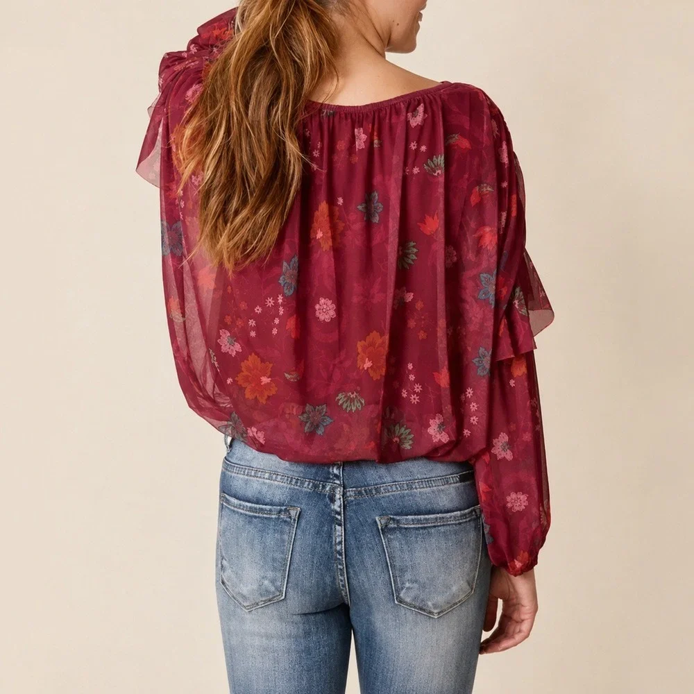 Free People‎ Wildflower Honey Floral Romantic Boho Top Small Cottage Core